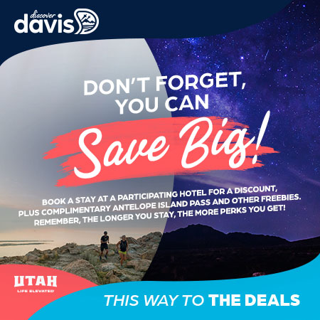 Don't forget, you can save big! Book a stay at a participating hotel for a discount, plus a complimentary Antelope Island pass and other freebies. Remember, the longer you stay, the more perks you get! This way to the deals.