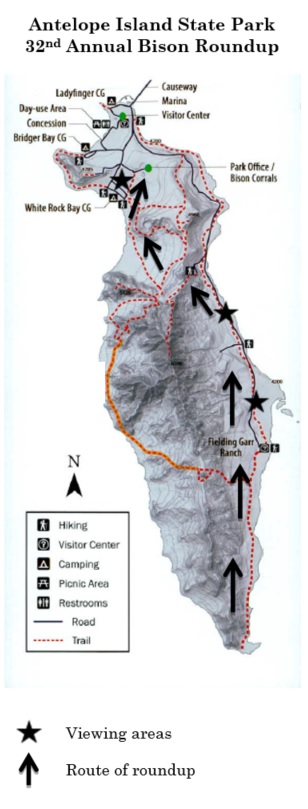 Map of Antelope Island's Viewing Areas for Bison Roundup
