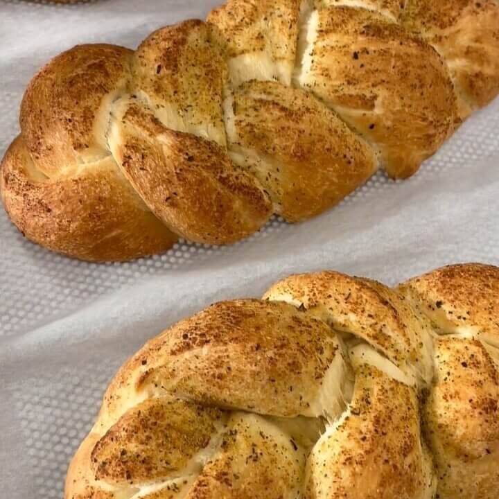 freshly baked braided rolls