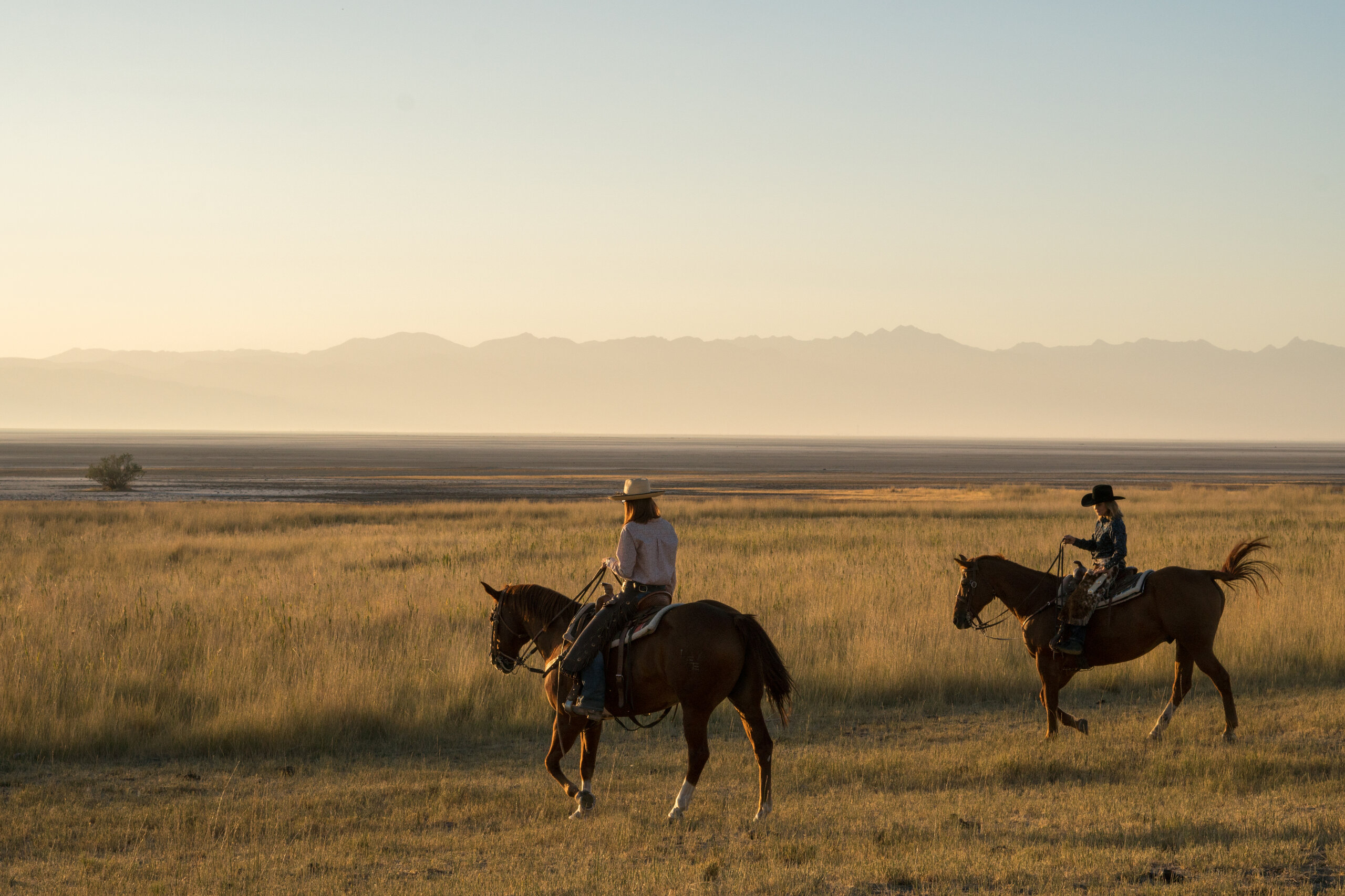 Horseback riders crossing the open range on Antelope Island